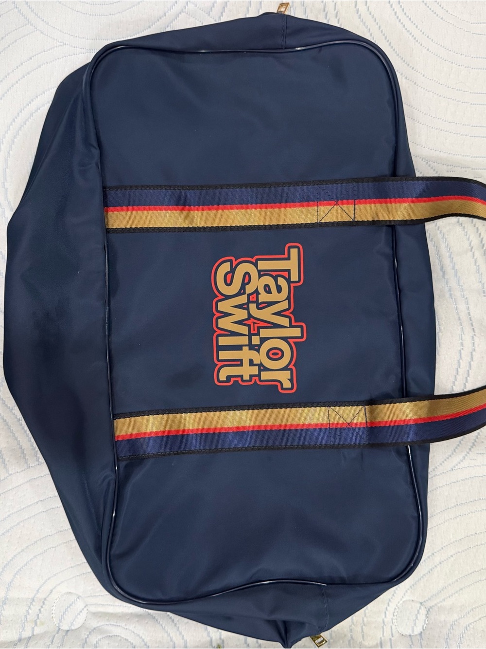 Taylor Swift Navy Duffel Bag with Red and Gold Logo